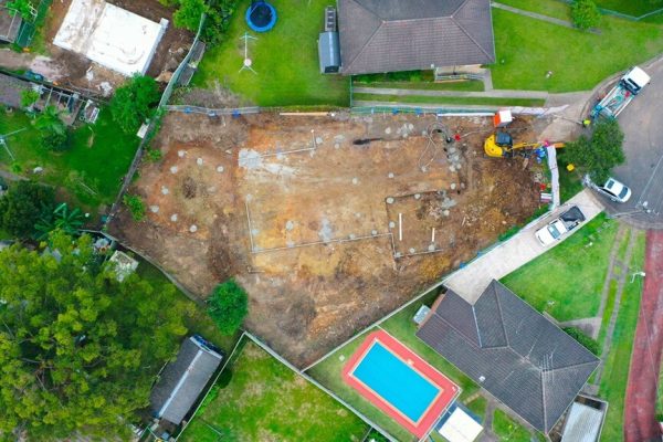 Aerial view of Drone Construction of building